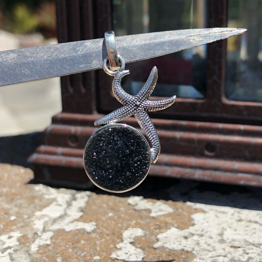 Crystal Onyx Druzy Black Sterling Silver Pendant